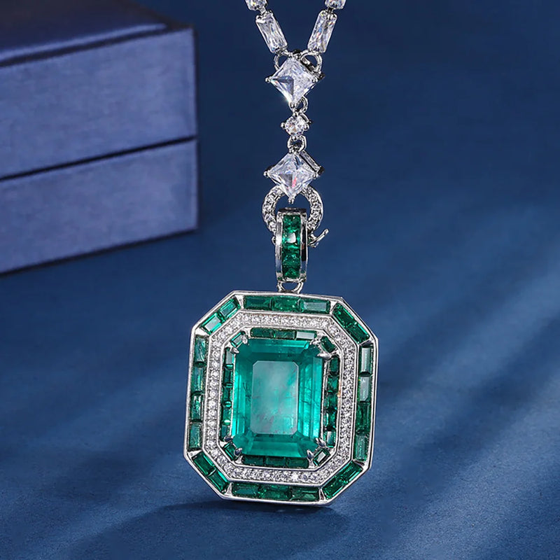 Vintage Emerald Ruby Pendant Chain Necklace for Women