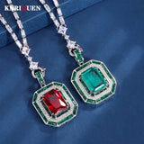 Vintage Emerald Ruby Pendant Chain Necklace for Women