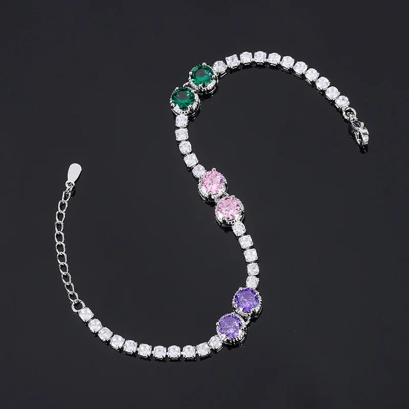 Vintage Heart Love Purple Crystal Pink Stone Bracelet Women Bangle