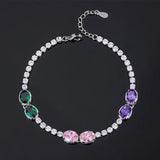 Vintage Heart Love Purple Crystal Pink Stone Bracelet Women Bangle