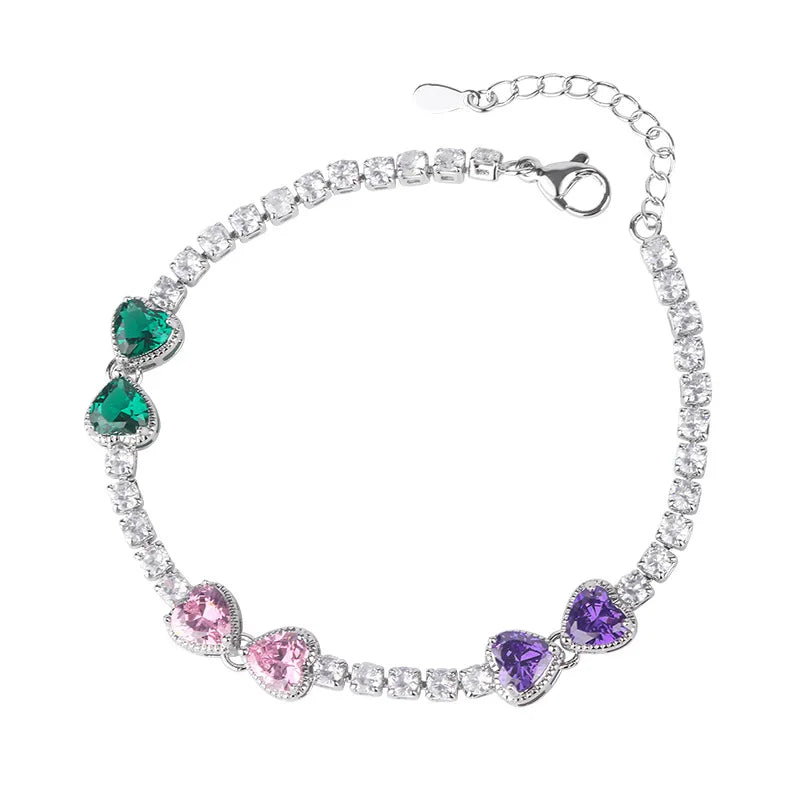 Vintage Heart Love Purple Crystal Pink Stone Bracelet Women Bangle