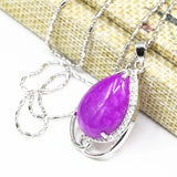 Women Stainless Steel Red Jade Stone Drop Pendant Necklace