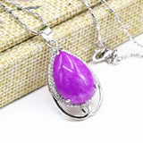 Women Stainless Steel Red Jade Stone Drop Pendant Necklace