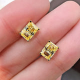925 Silver Stud Earrings with Citrine Lab Diamond, Wedding Jewelry