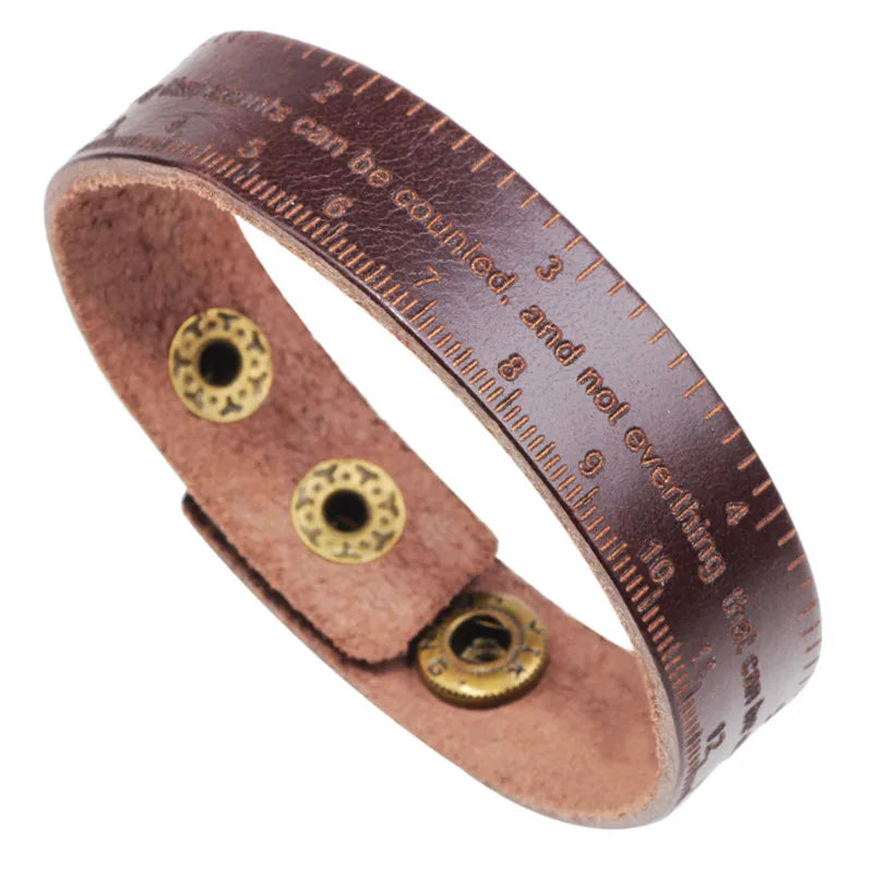 Caliper Shape Bracelets For Women Brown Leather Bracelet Men