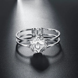 Rose Flower Bangles 925 Sterling Silver Cuff Bracelets for Women