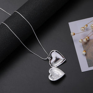 925 Sterling Silver Heart Photo Frame Pendant Necklace for Women