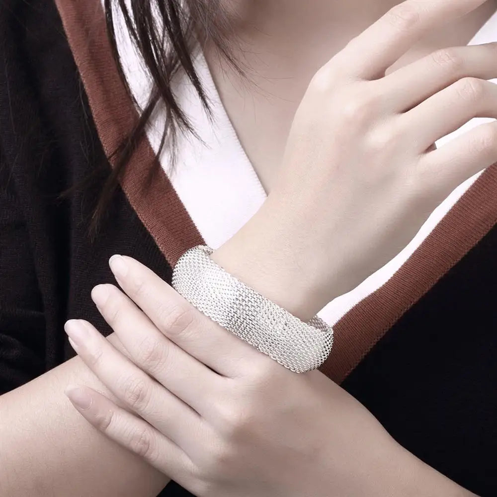 Vintage Round Bangle Sterling Silver Bracelet for Women
