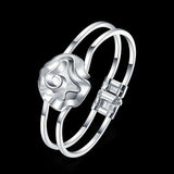 Rose Flower Bangles 925 Sterling Silver Cuff Bracelets