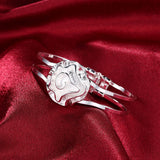 Rose Flower Bangles 925 Sterling Silver Cuff Bracelets