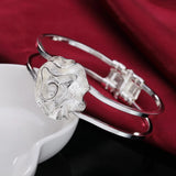 Rose Flower Bangles 925 Sterling Silver Cuff Bracelets