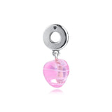 925 Sterling Silver Ribbon Heart Beads with Pink CZ