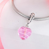 925 Sterling Silver Ribbon Heart Beads with Pink CZ
