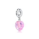 925 Sterling Silver Ribbon Heart Beads with Pink CZ