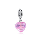 925 Sterling Silver Ribbon Heart Beads with Pink CZ
