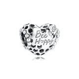 925 Silver Bee Happy Honeycomb Heart Charm for Bracelets Necklaces