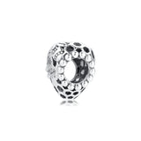 925 Silver Bee Happy Honeycomb Heart Charm for Bracelets Necklaces