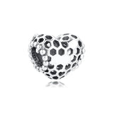 925 Silver Bee Happy Honeycomb Heart Charm for Bracelets Necklaces