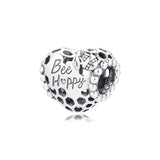 925 Silver Bee Happy Honeycomb Heart Charm for Bracelets Necklaces