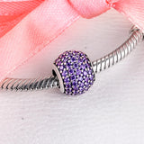 925 Sterling Silver Fancy Purple Pave Lights Bead Charm for Bracelets Necklaces