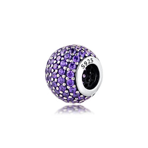 925 Sterling Silver Fancy Purple Pave Lights Bead Charm for Bracelets Necklaces