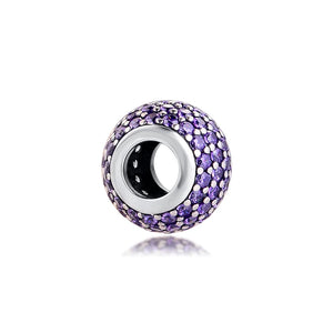 925 Sterling Silver Fancy Purple Pave Lights Bead Charm for Bracelets Necklaces