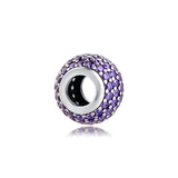 925 Sterling Silver Fancy Purple Pave Lights Bead Charm for Bracelets Necklaces