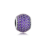 925 Sterling Silver Fancy Purple Pave Lights Bead Charm for Bracelets Necklaces