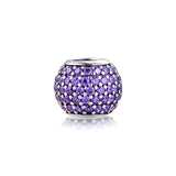 925 Sterling Silver Fancy Purple Pave Lights Bead Charm for Bracelets Necklaces
