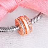 925 Silver Pave Lines Rose Clip Bead Charm for Bracelets Necklaces