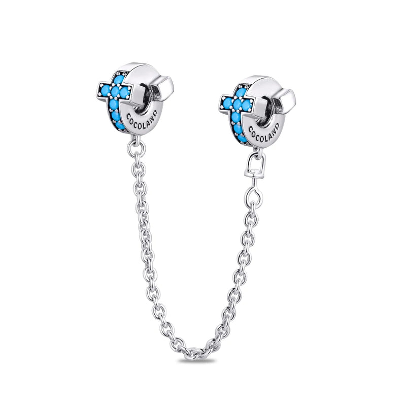 Faith Cross Safety Chain Beads 925 Sterling Silver Jewelry