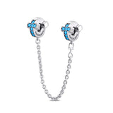 Faith Cross Safety Chain Beads 925 Sterling Silver Jewelry