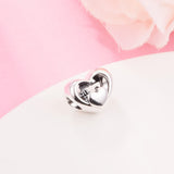 Heart & Script Bead Charms for Bracelets Necklaces 925 Sterling Silver Jewelry