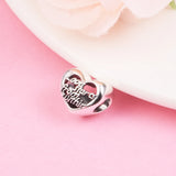 Heart & Script Bead Charms for Bracelets Necklaces 925 Sterling Silver Jewelry
