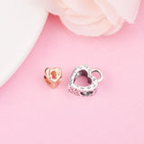 Two-tone Padlock Heart Beads 925 Sterling Silver Jewelry