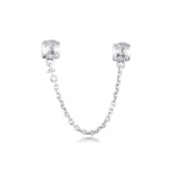 Hearts Safety Chain Beads 100% 925 Sterling-Silver-Jewelry