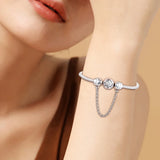 Hearts Safety Chain Beads 100% 925 Sterling-Silver-Jewelry