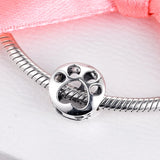 925 Sterling Silver Openwork Paw Print Bead Charm