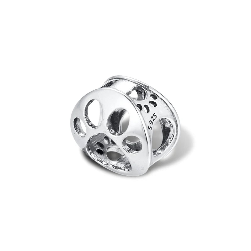925 Sterling Silver Openwork Paw Print Bead Charm