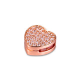 925 Sterling Silver Pave Heart Rose Clip Beads for Charms Bracelets Necklaces
