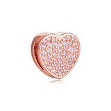 925 Sterling Silver Pave Heart Rose Clip Beads for Charms Bracelets Necklaces