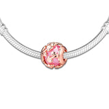 Rose Pink Decorative Leaves Beads 925 Sterling Silver Charms