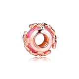 Rose Pink Decorative Leaves Beads 925 Sterling Silver Charms