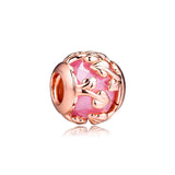 Rose Pink Decorative Leaves Beads 925 Sterling Silver Charms