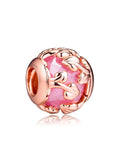 Rose Pink Decorative Leaves Beads 925 Sterling Silver Charms