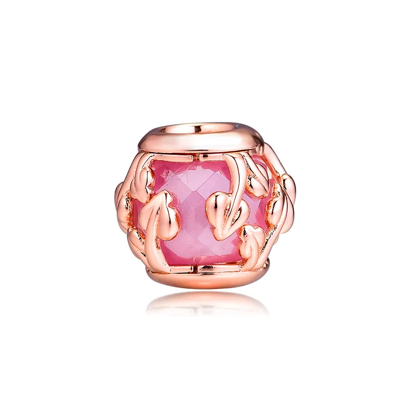 Rose Pink Decorative Leaves Beads 925 Sterling Silver Charms