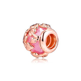 Rose Pink Decorative Leaves Beads 925 Sterling Silver Charms