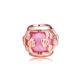 Rose Pink Decorative Leaves Beads 925 Sterling Silver Charms