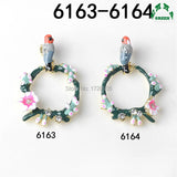 Bird Charms 10pcs Enamel Pendant with Crystal Circle Charms