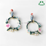 Bird Charms 10pcs Enamel Pendant with Crystal Circle Charms